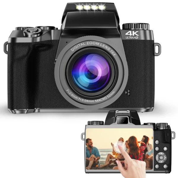 64MP Digital Photo Camera SLR DSLR For Photography Auto Focus 4K 60FPS Vlog Camcorder 4" Touch Screen Youtube Livestream Webcam